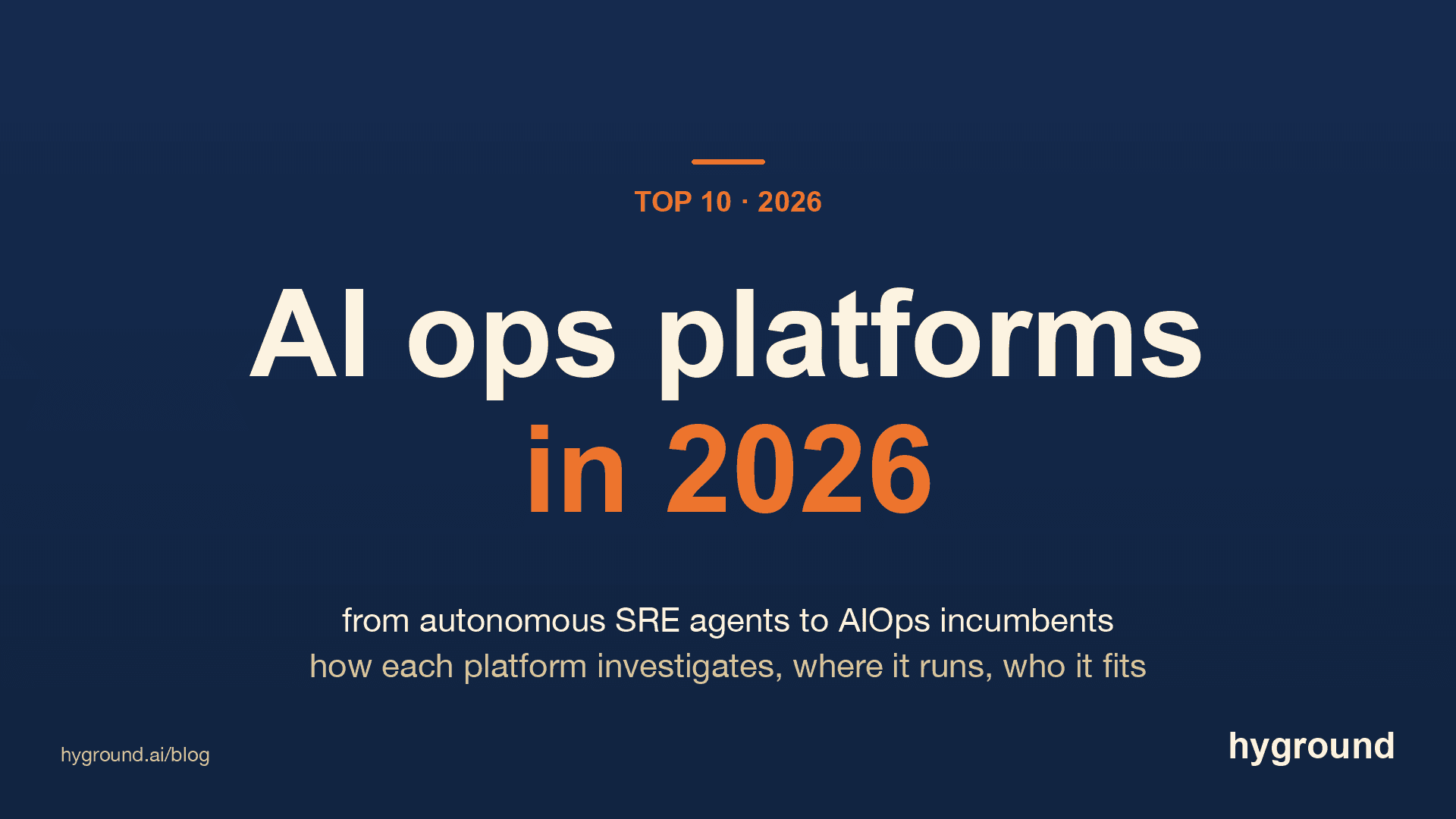 Hyground blog cover: Top 10 AI ops platforms in 2026, from autonomous SRE agents to AIOps incumbents.